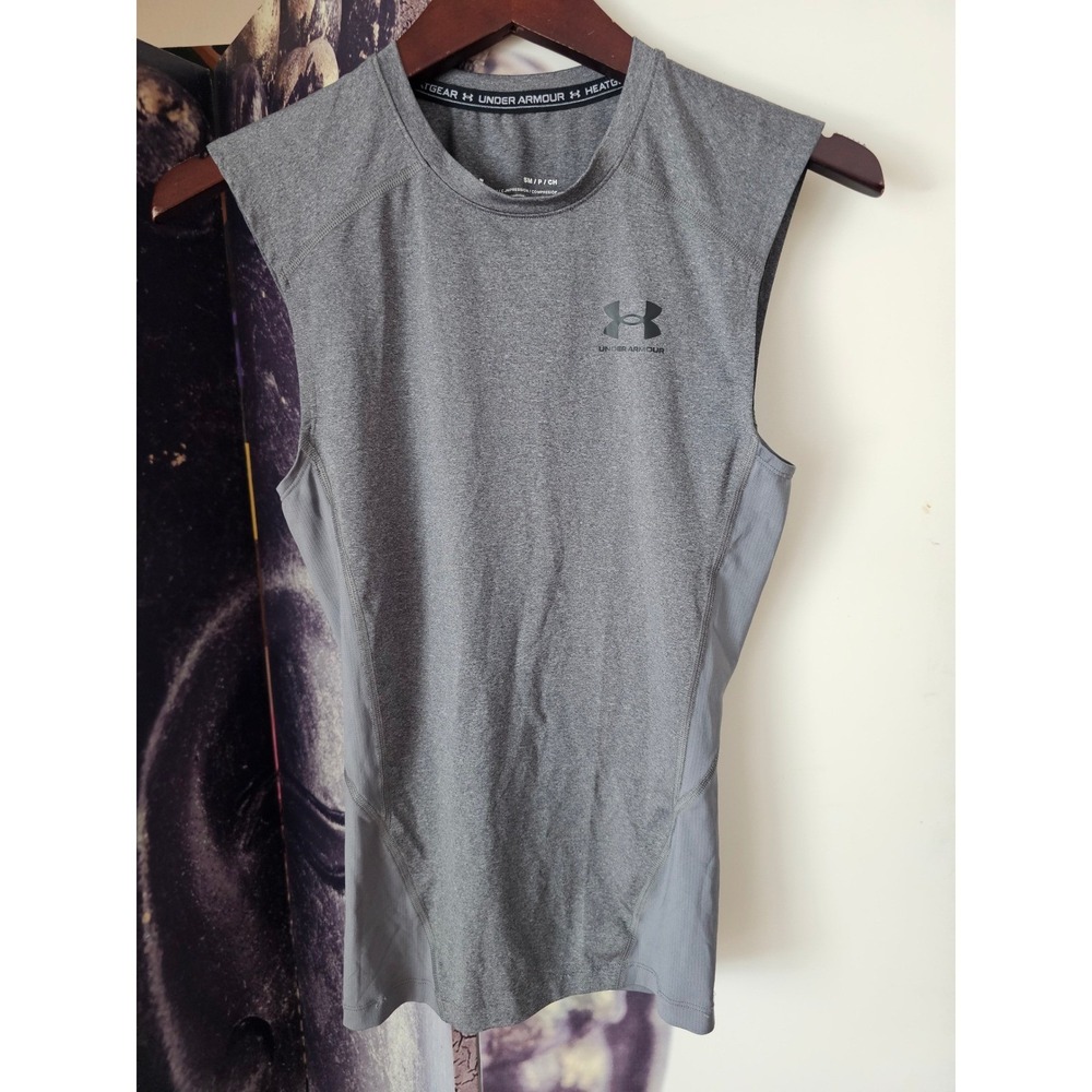 Under Armour HeatGear Compression Tank Top Mens Small Gray Sleeveless Gym Shirt